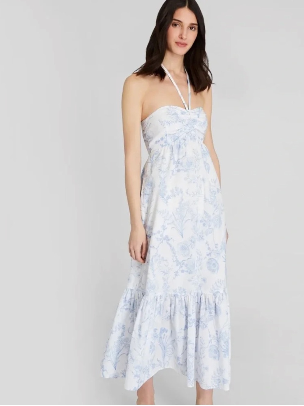 Club Monaco White and Light Blue Floral Halter Maxi Dress